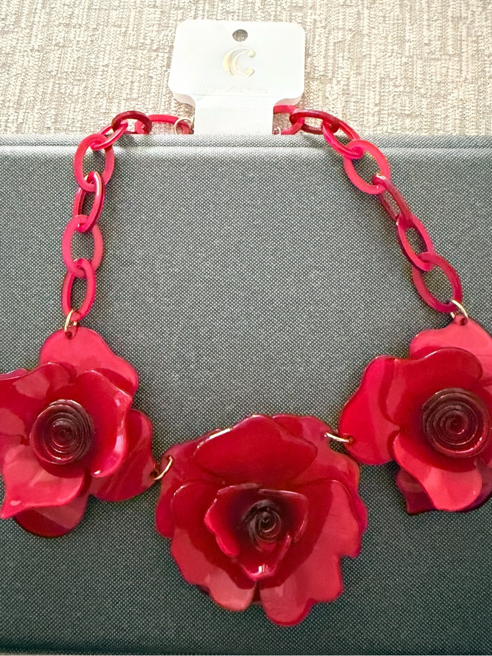 Charming Charlie Red Floral Statement Necklace
